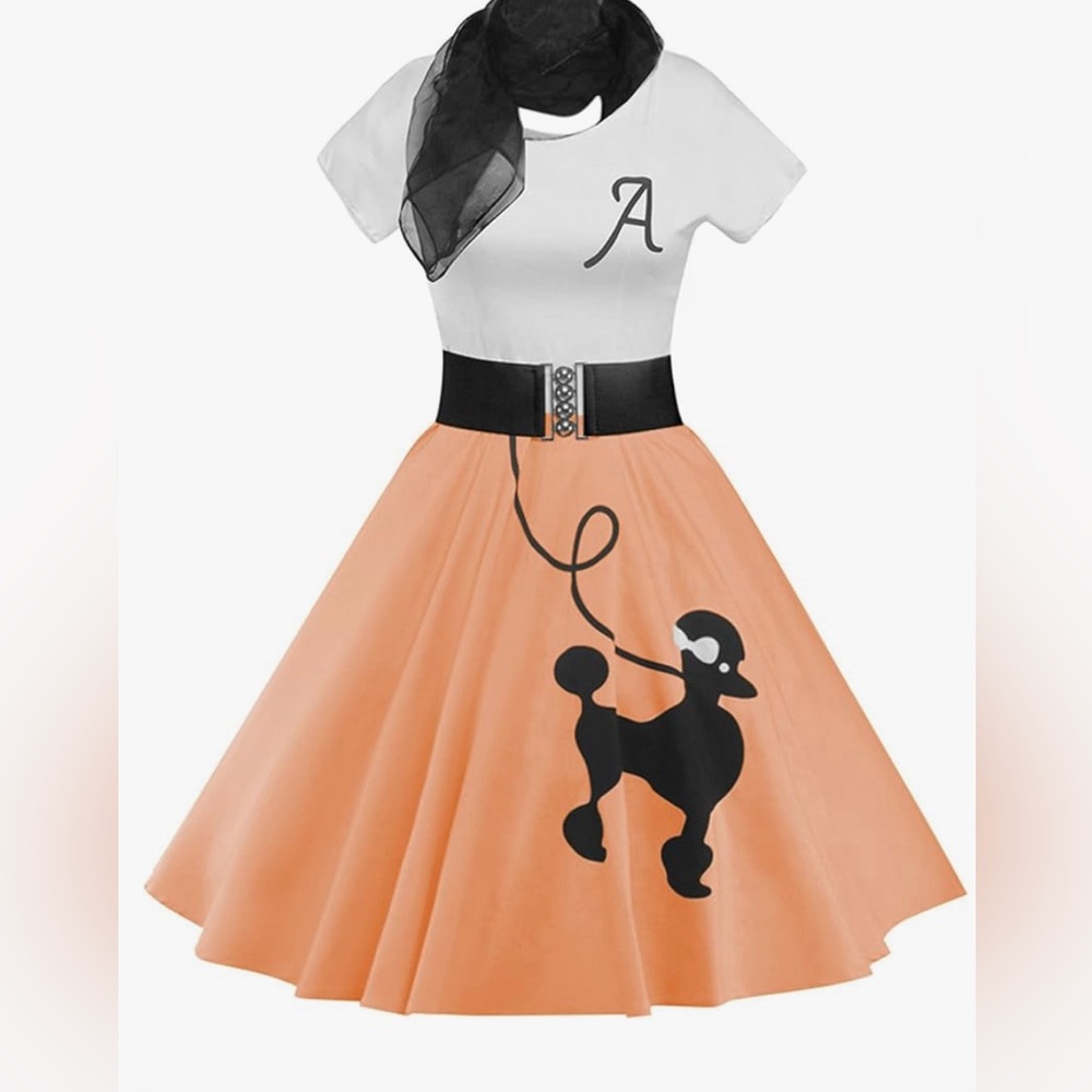Retro Poodle Print Skate Skirt Dress Costume-NEW